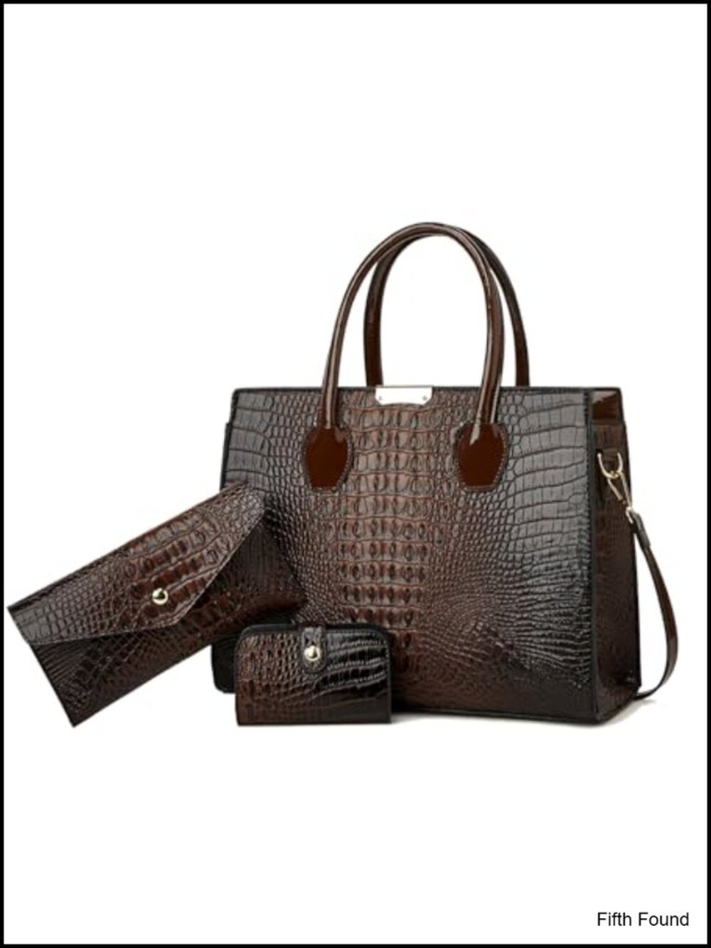 Crocodile Embossed 3pc Tote Handbag Set with Wallet